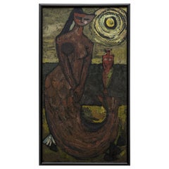 Vintage Painting on Hardboard "Mermaid" by V. Petegemutt