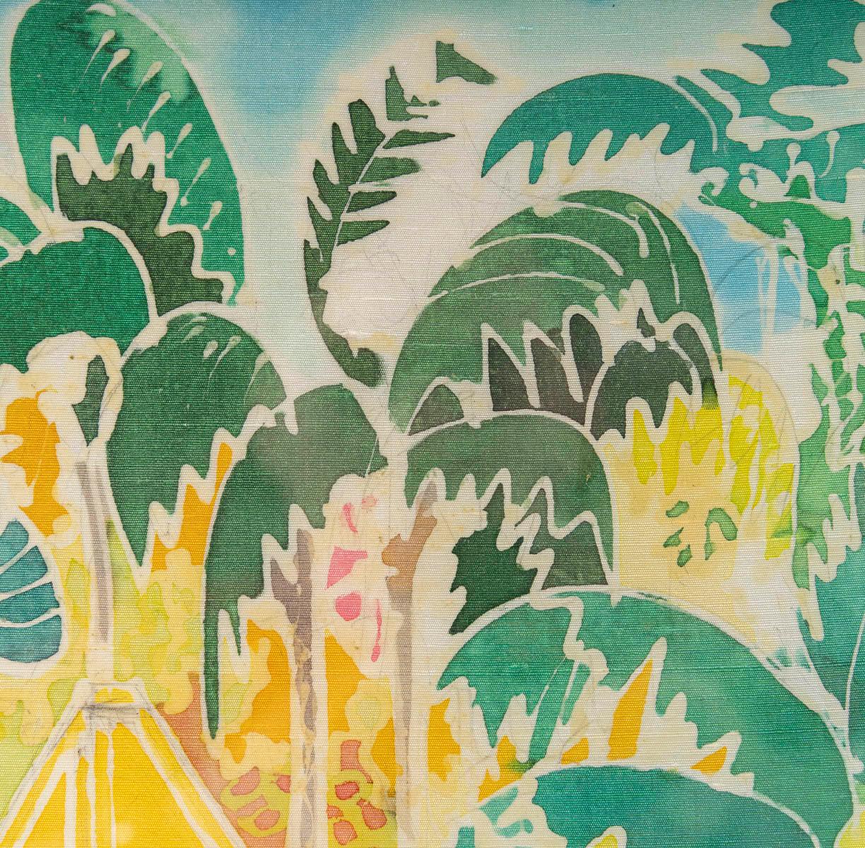 Painting on Silk with the Title of Tropical Sun, Nicely Framed, 20th Century. In Good Condition For Sale In Saint-Ouen, FR