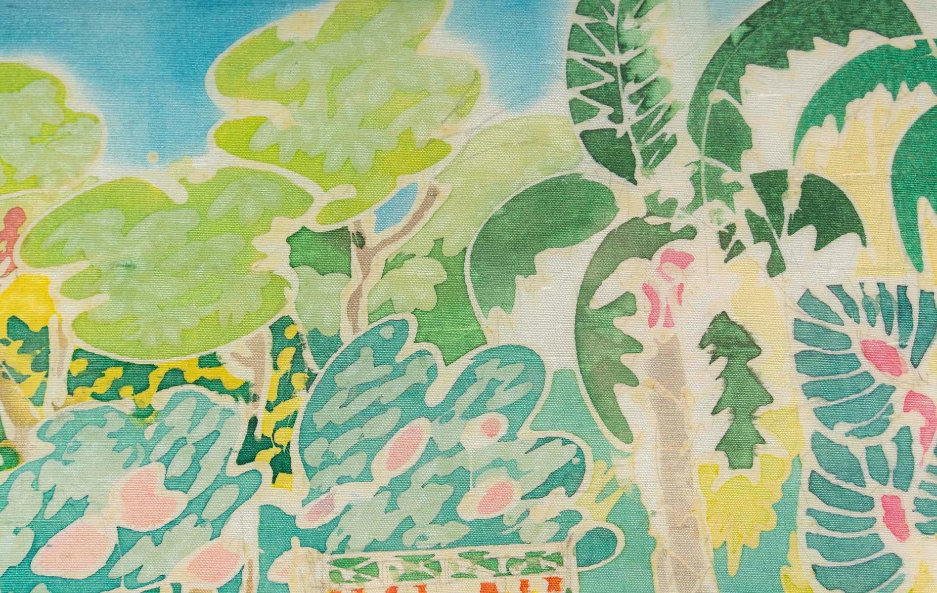 Painting on Silk with the Title of Tropical Sun, Nicely Framed, 20th Century. For Sale 1