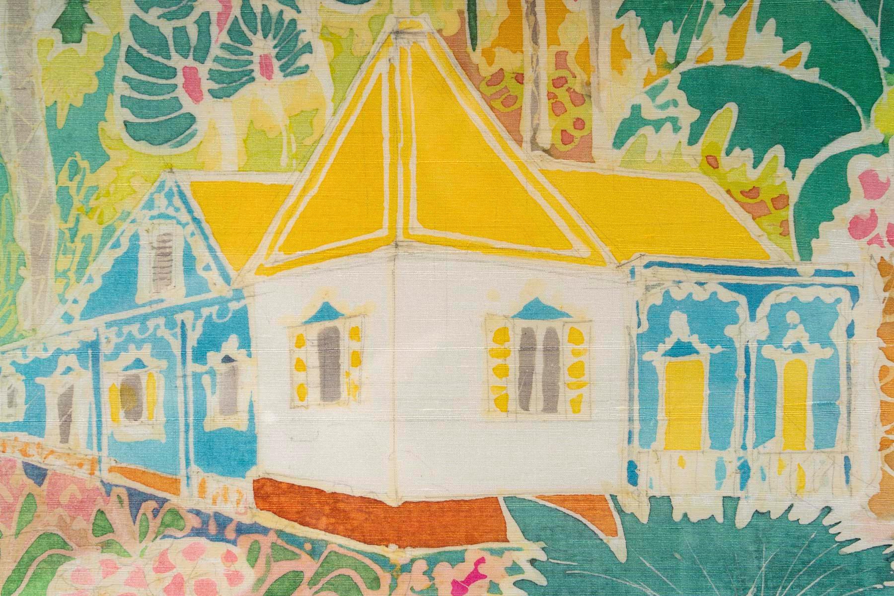 Painting on Silk with the Title of Tropical Sun, Nicely Framed, 20th Century. For Sale 2