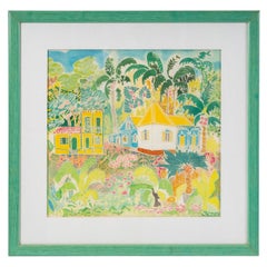 Painting on Silk with the Title of Tropical Sun, Nicely Framed, 20th Century.