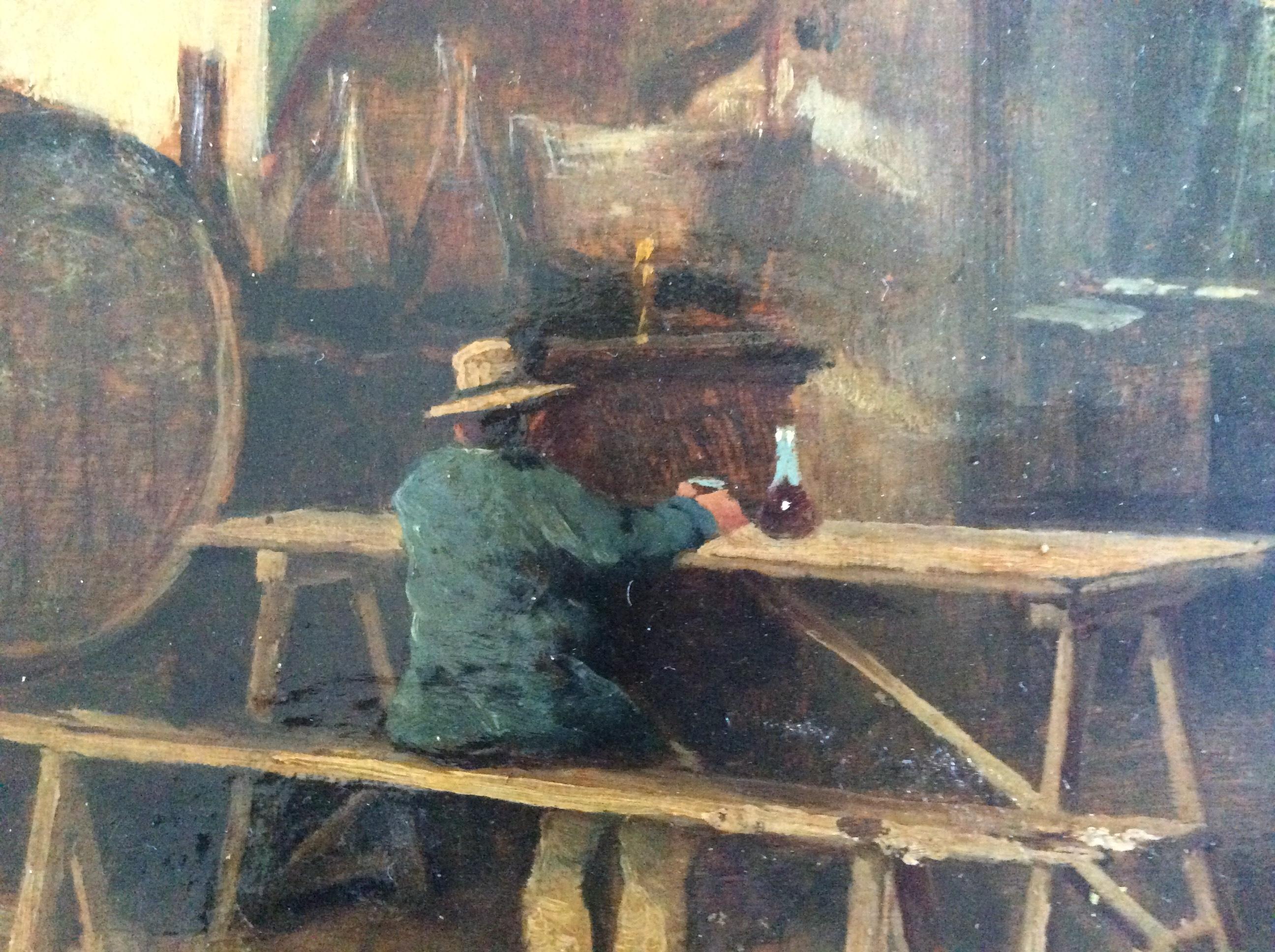 Mahogany Painting on Wood Italian Wine Cellar For Sale