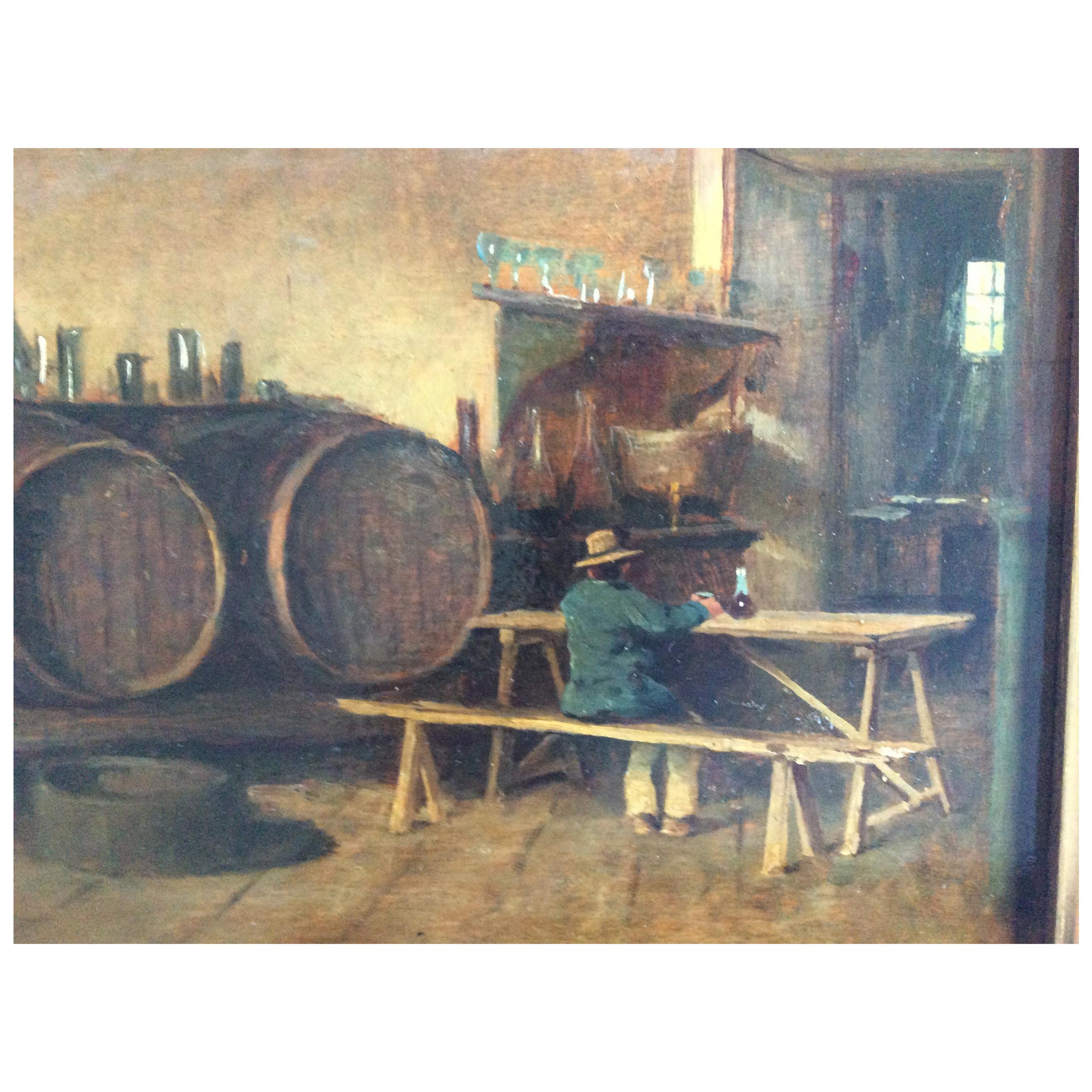 Painting on Wood Italian Wine Cellar For Sale