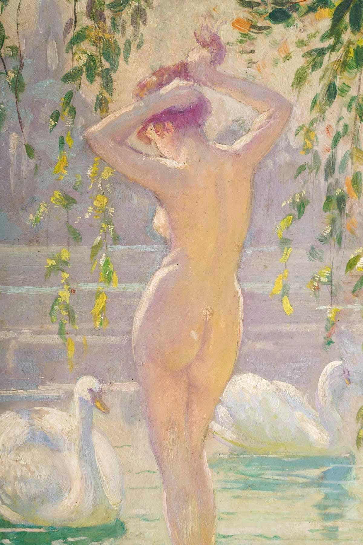 French Painting on Wood Panel, Art Deco Period, by Emile Quentin-Brin, 1869-1950. For Sale