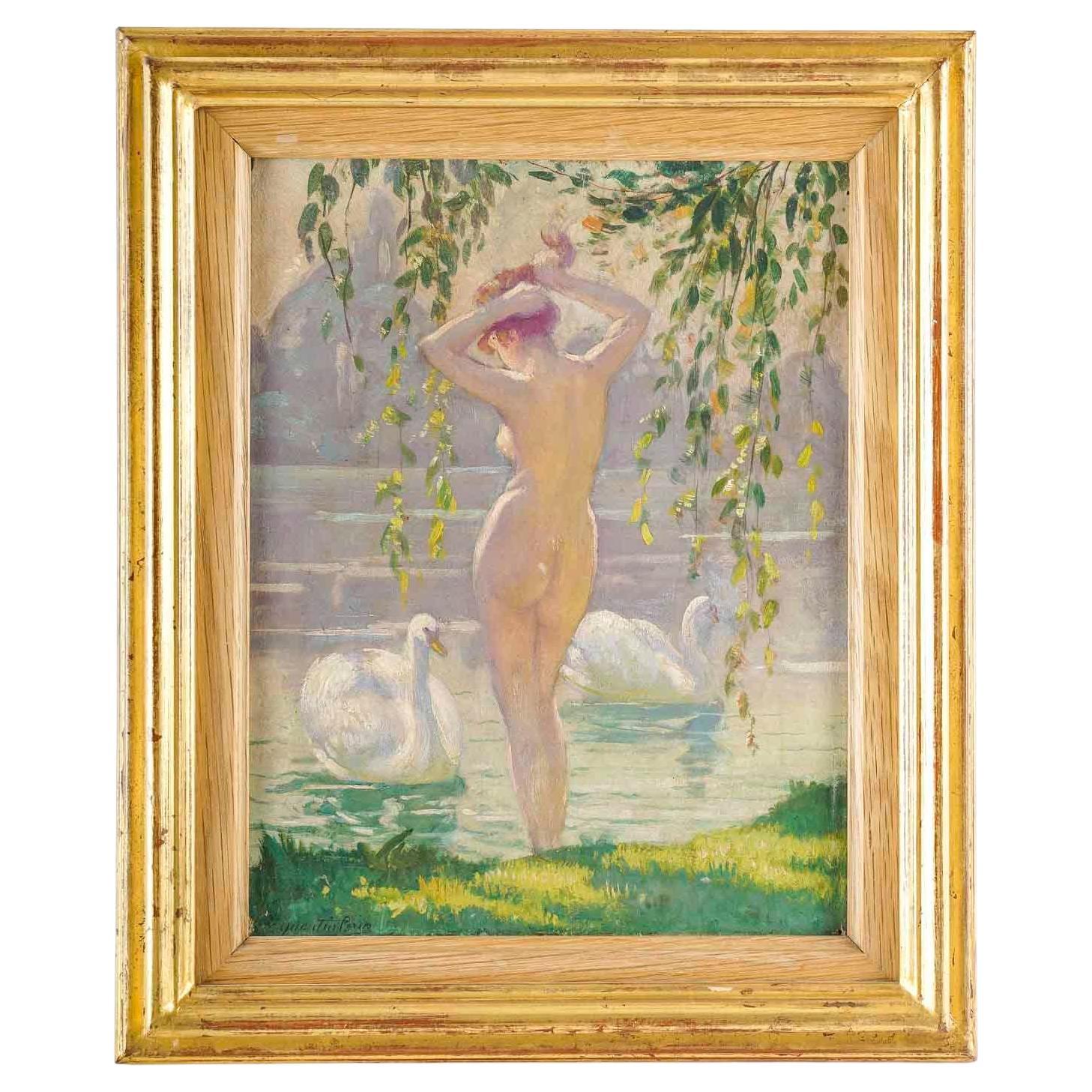 Painting on Wood Panel, Art Deco Period, by Emile Quentin-Brin, 1869-1950. For Sale