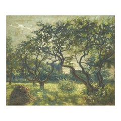 Painting Orchard with Blossoming Trees, Unknown French Painter
