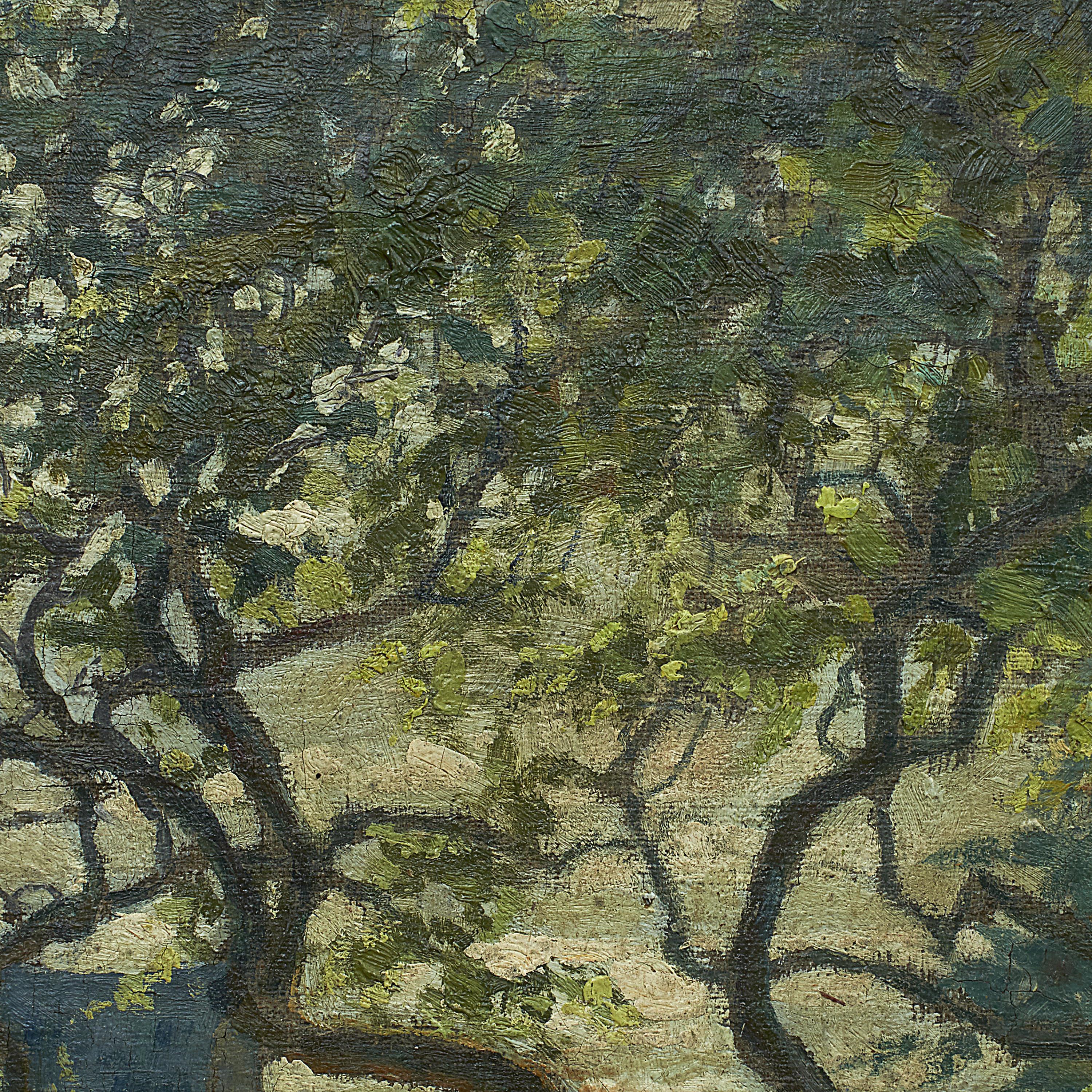 Modern Painting Orchard with Blossoming Trees, Unknown French Painter For Sale