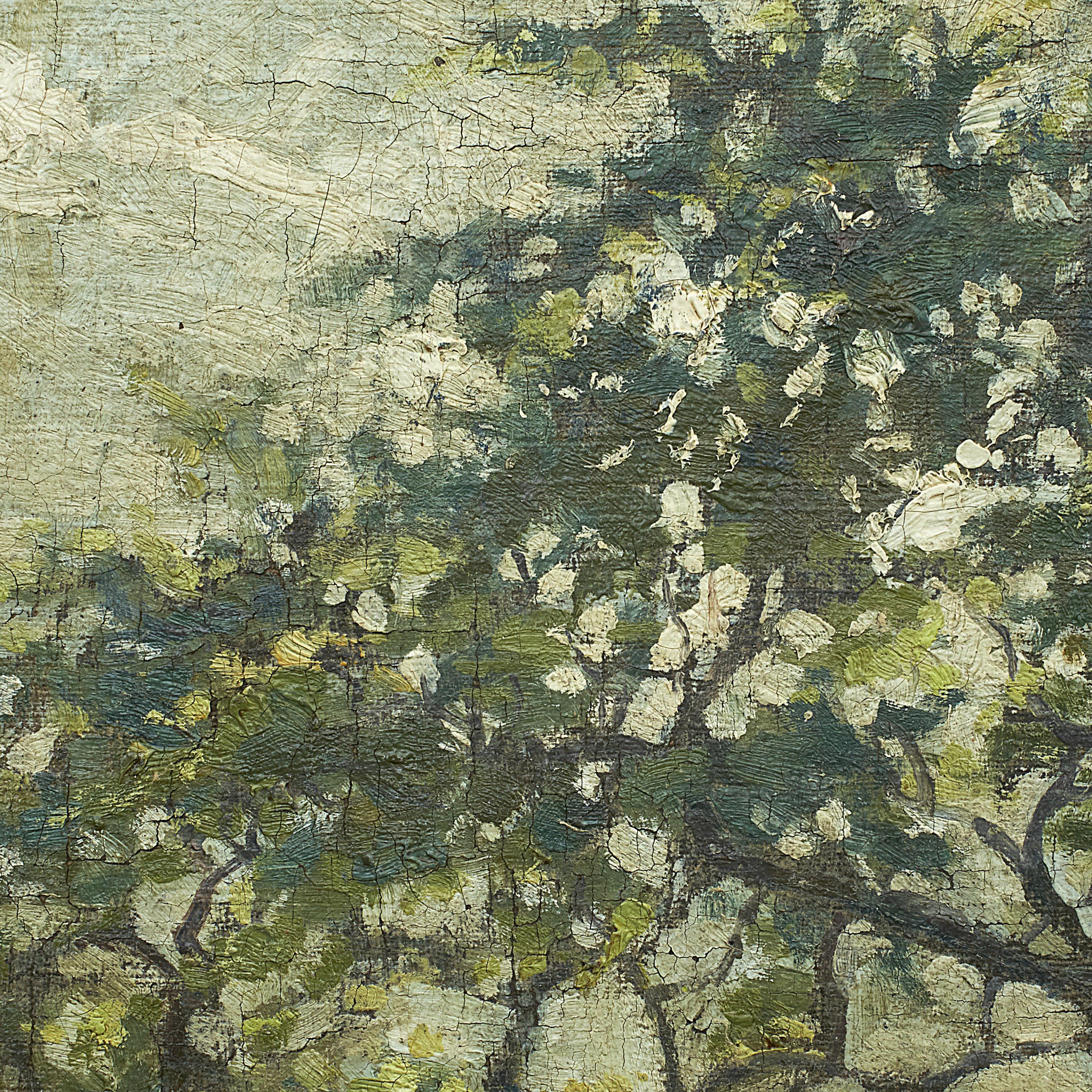 20th Century Painting Orchard with Blossoming Trees, Unknown French Painter For Sale