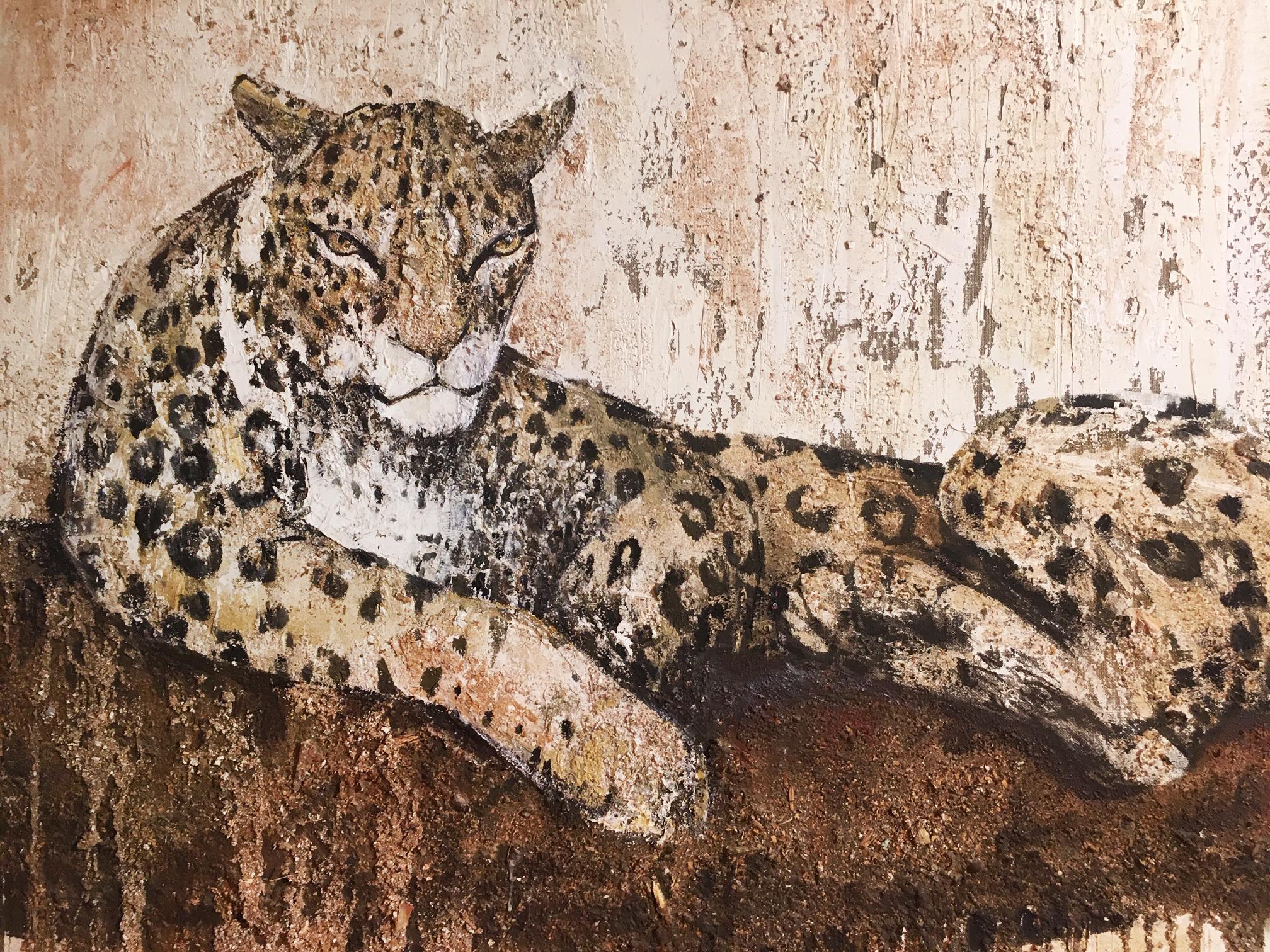 Painting of panther made on canvas,
painting made with marble dust and oil.
Mixte technical by painter Carole Ivoy.