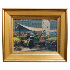 Painting Paris Market Scene Dated 1926 by Alling Clements