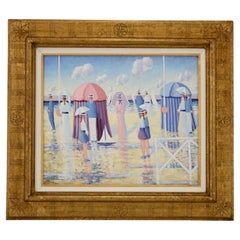 Vintage Painting People on the Beach with Cabins by Paul Frans