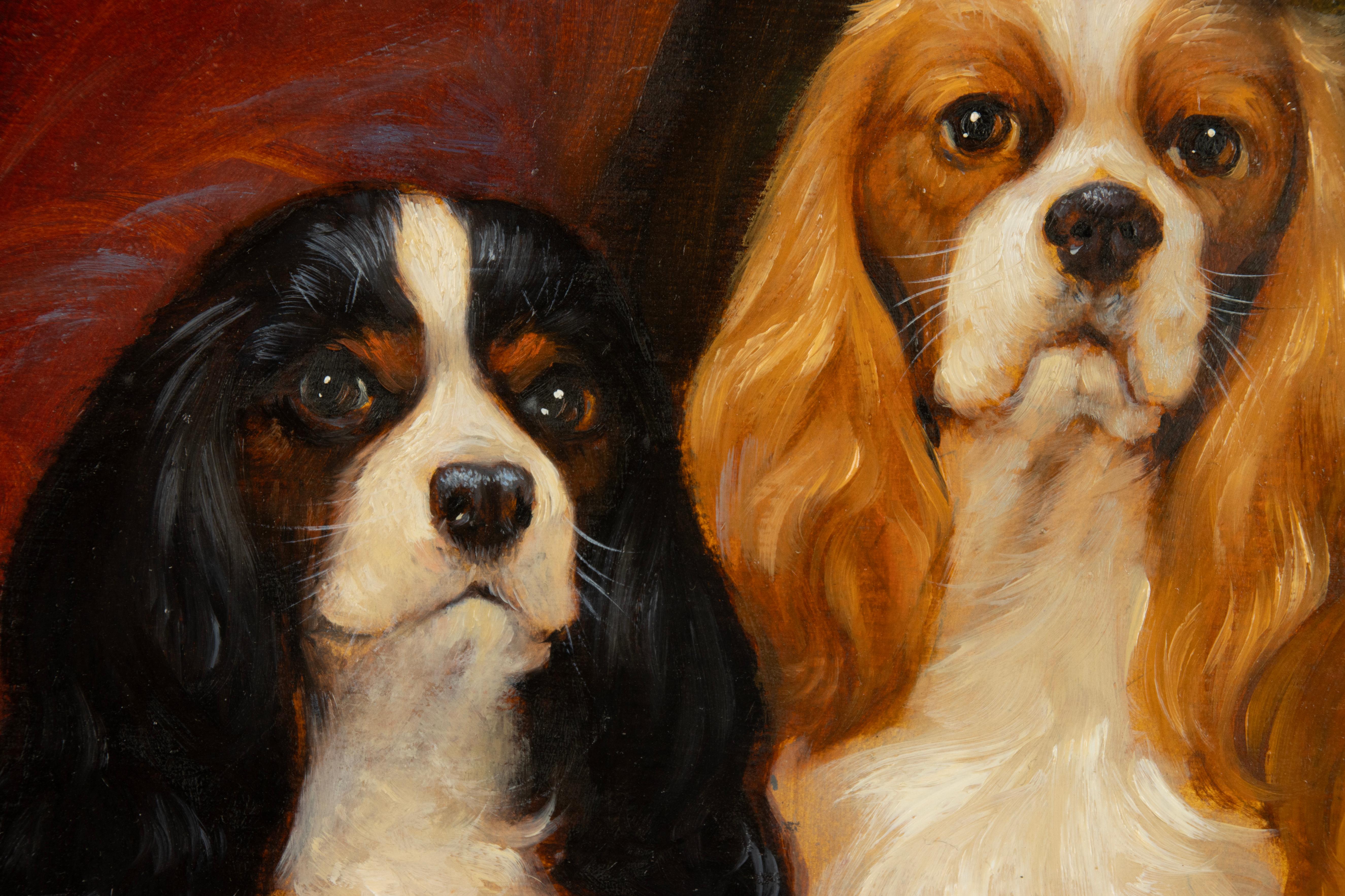 Painting - Portrait of 2 King Charles Spaniels - DETRIXHE Robert 6