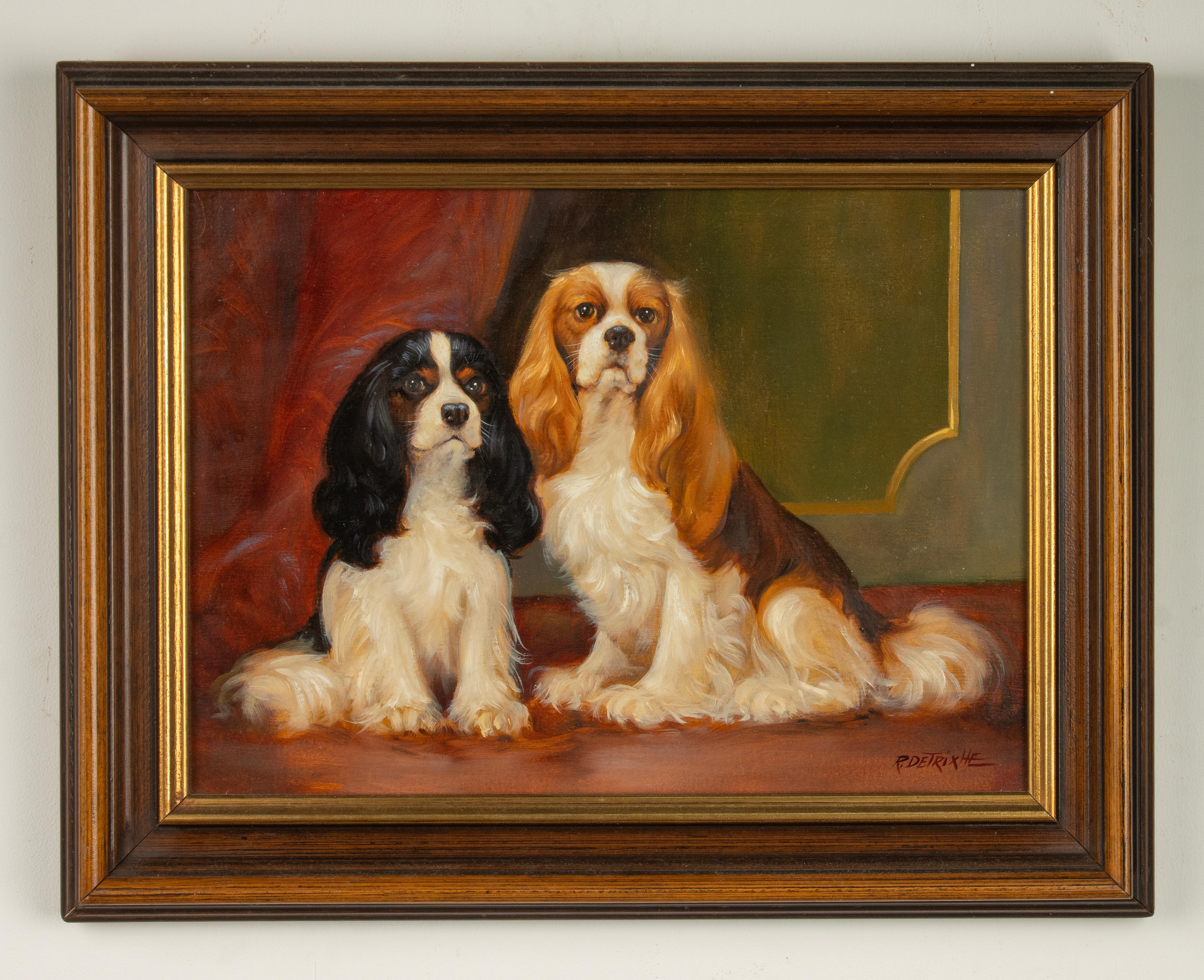 Modern Painting - Portrait of 2 King Charles Spaniels - DETRIXHE Robert