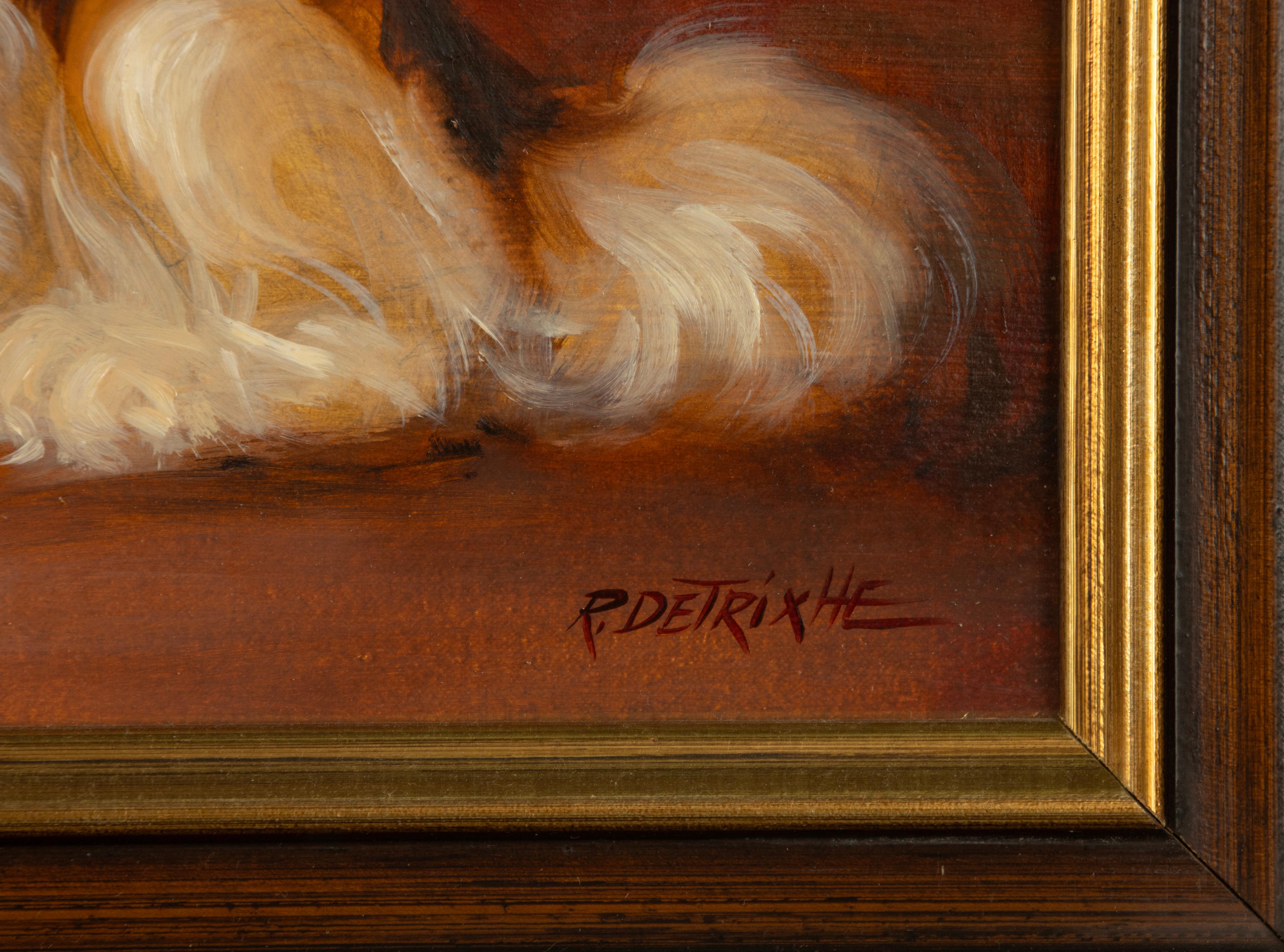 Belgian Painting - Portrait of 2 King Charles Spaniels - DETRIXHE Robert