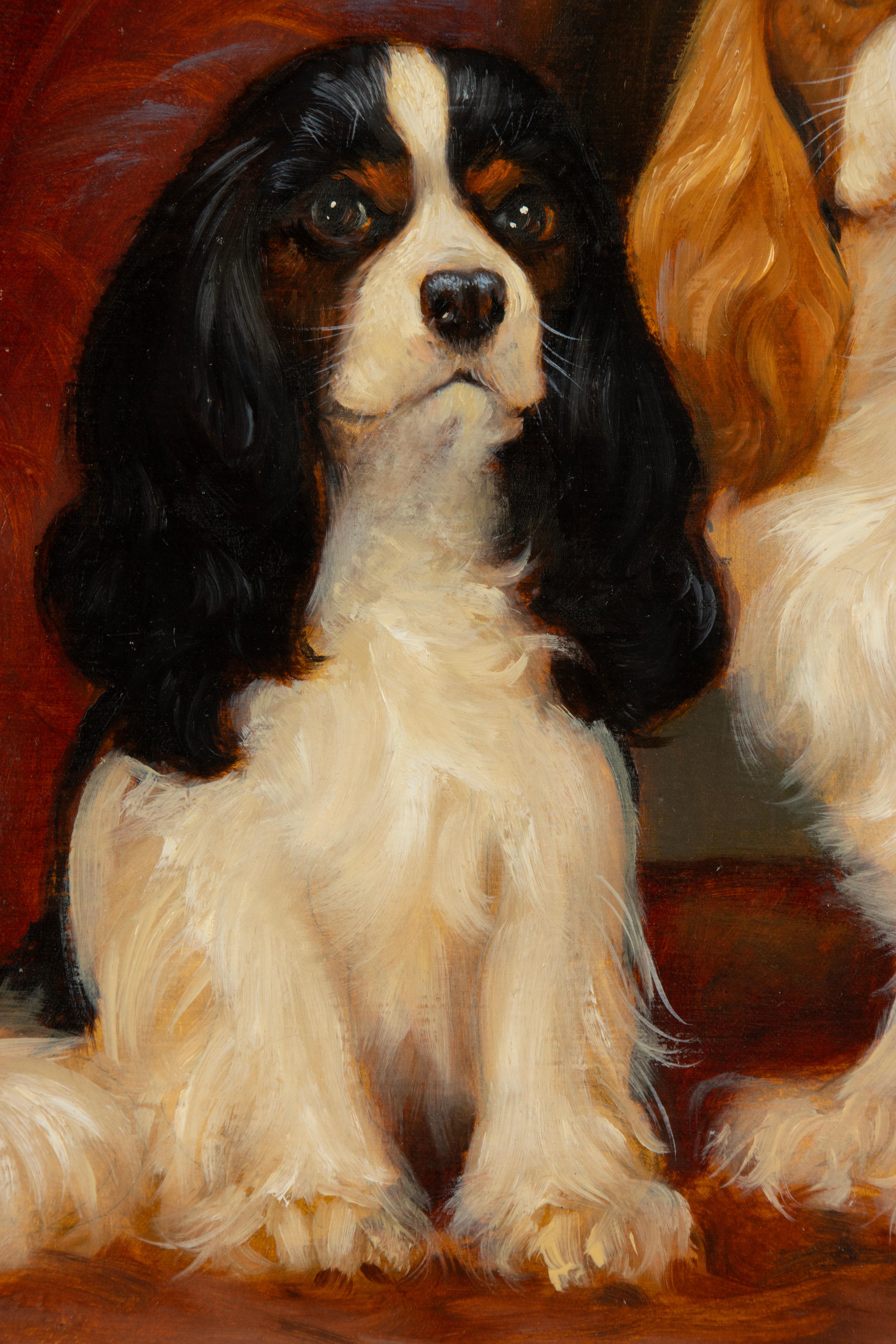 Hand-Painted Painting - Portrait of 2 King Charles Spaniels - DETRIXHE Robert