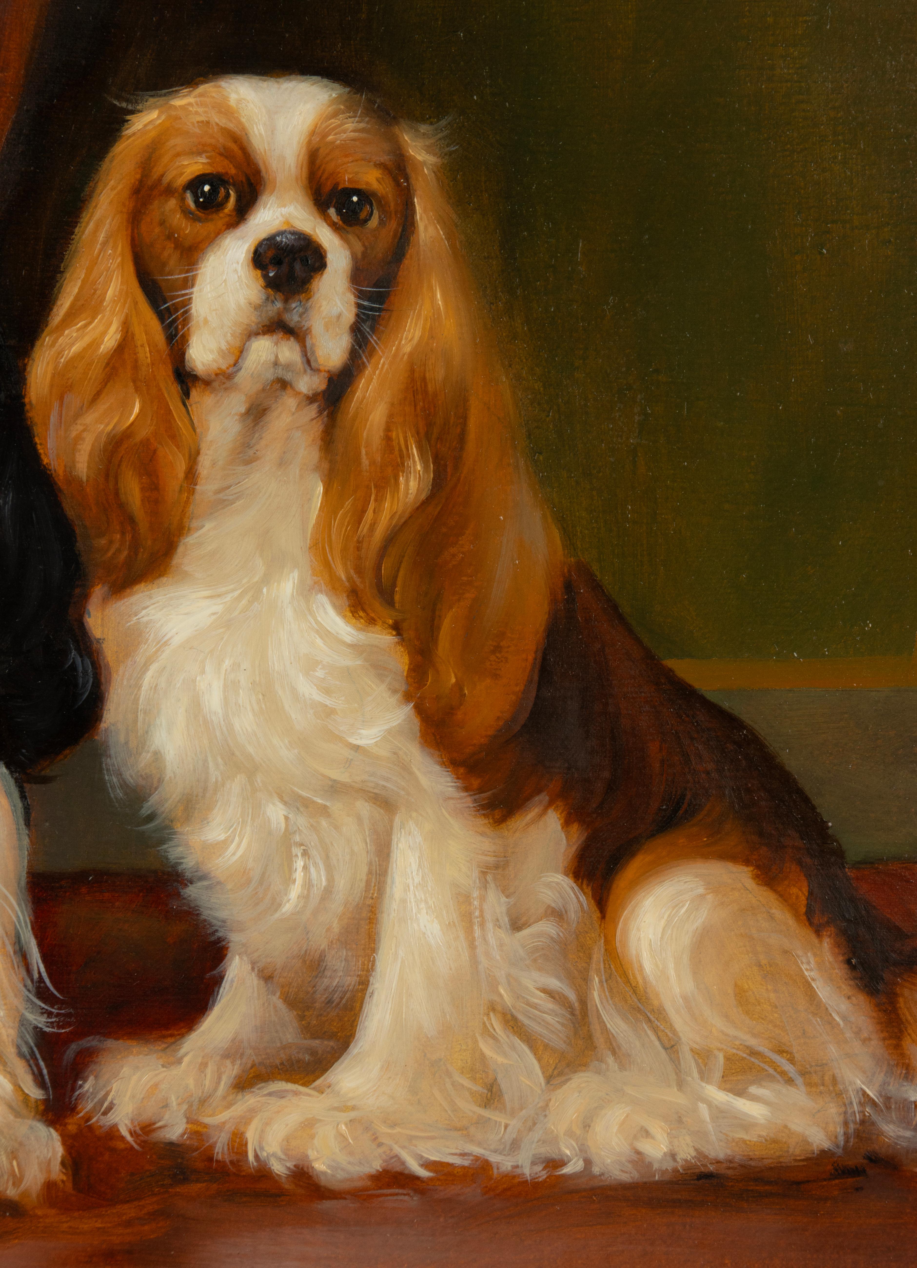 Painting - Portrait of 2 King Charles Spaniels - DETRIXHE Robert In Good Condition In Casteren, Noord-Brabant