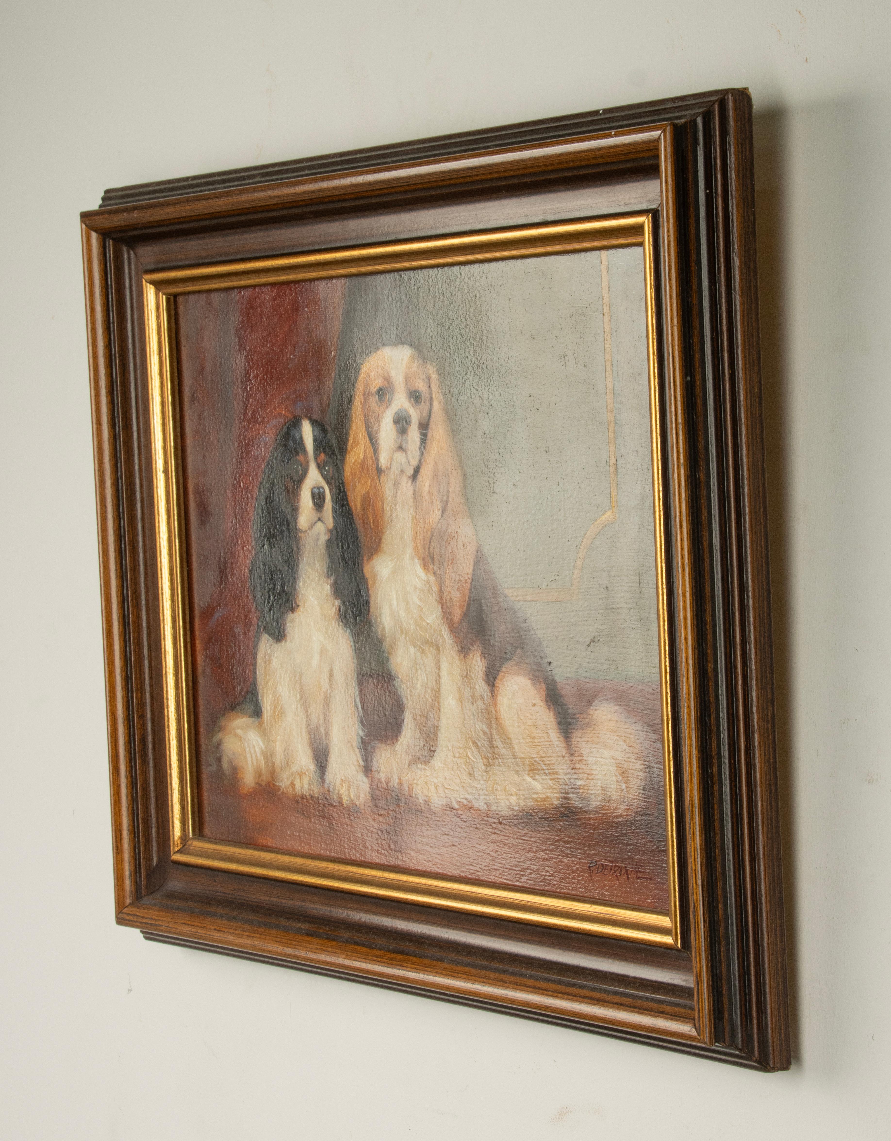 Late 20th Century Painting - Portrait of 2 King Charles Spaniels - DETRIXHE Robert