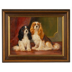 Painting - Portrait of 2 King Charles Spaniels - DETRIXHE Robert
