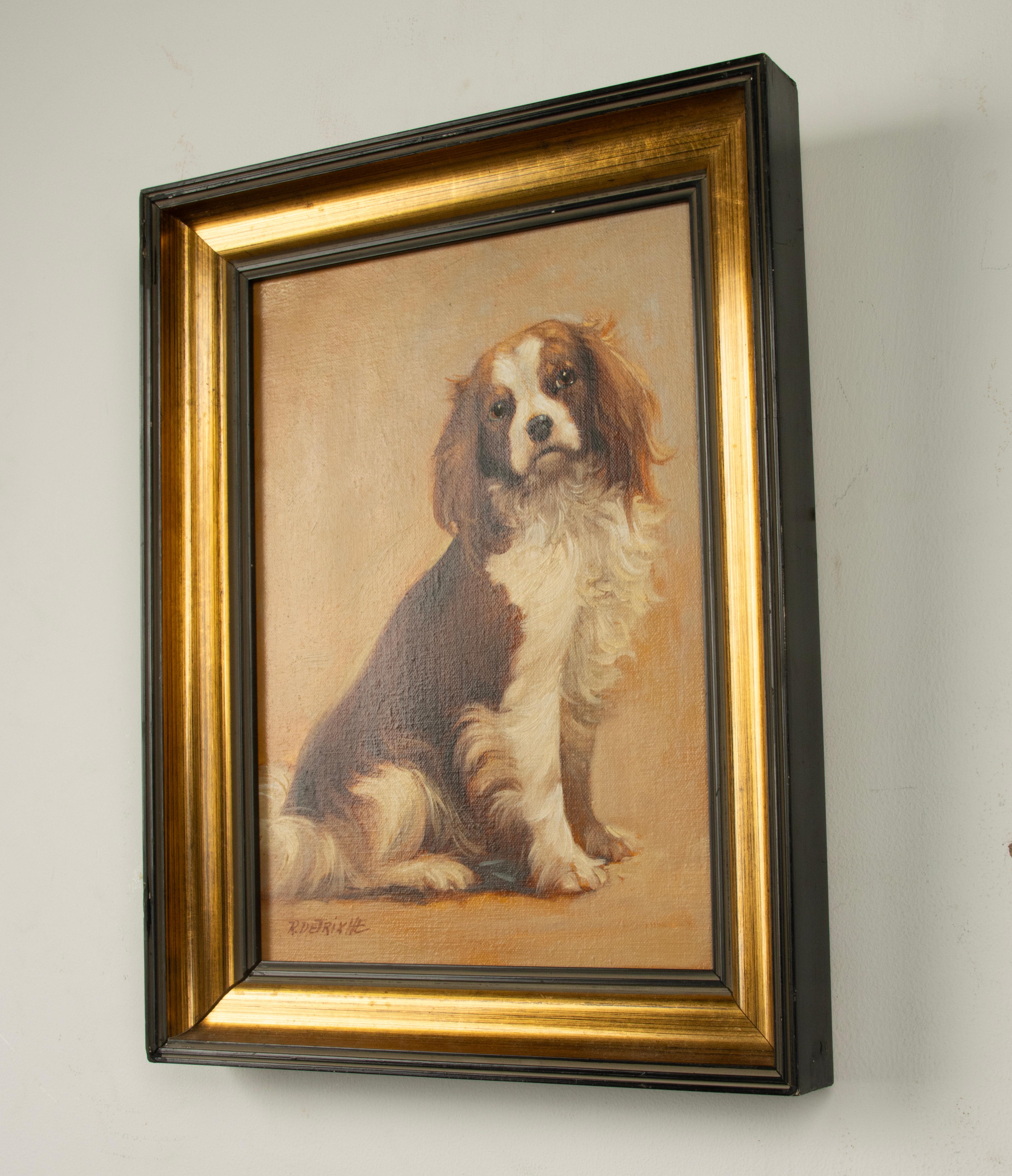 Late 20th Century Painting - Portrait of a Cavalier King Charles Spaniel Dog - by Robert Detrixhe For Sale