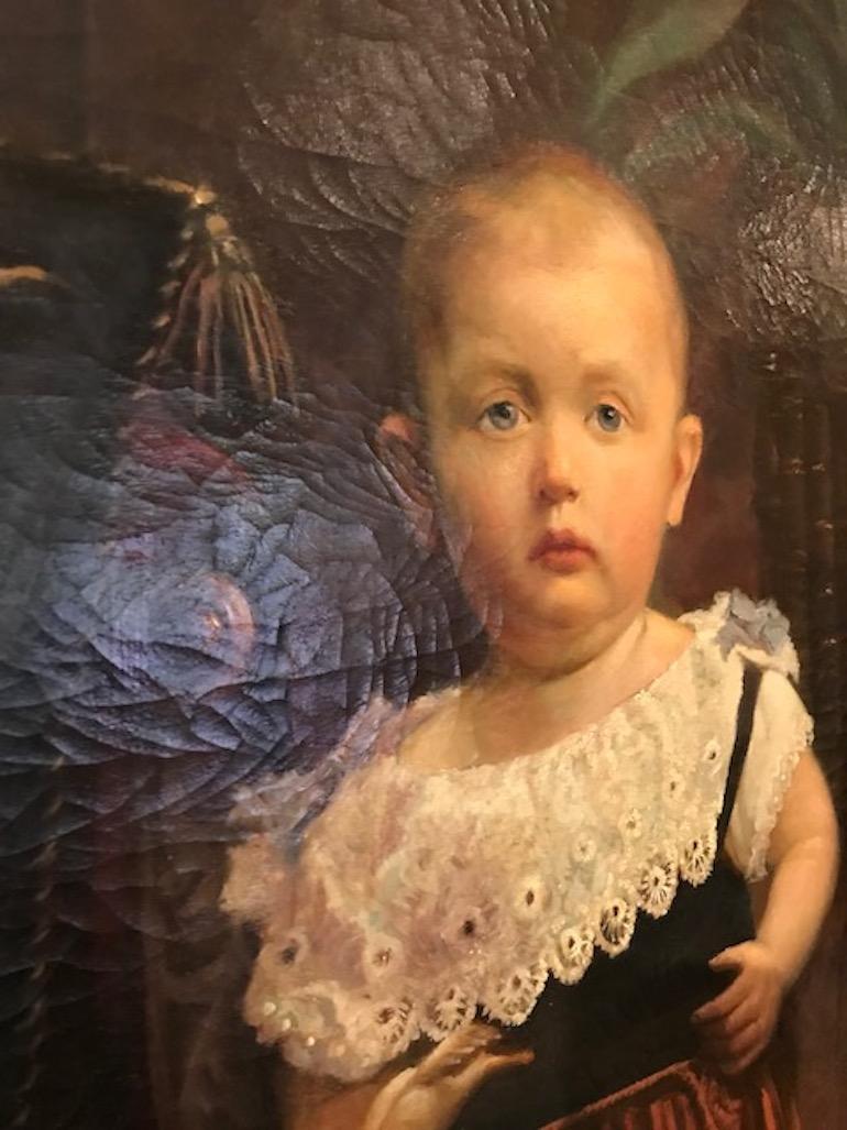 Wonderful portrait of a little, late 19th century boy, with his toy horse. Painter unknown, circa 1900: Unsigned. Oil on canvas. Measures: 92 × 63 cm. Unframed.