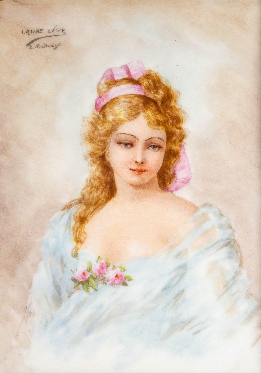 Français Peinture - Portrait sur plaque de porcelaine - Laure Levy - Fin du XIXe siècle