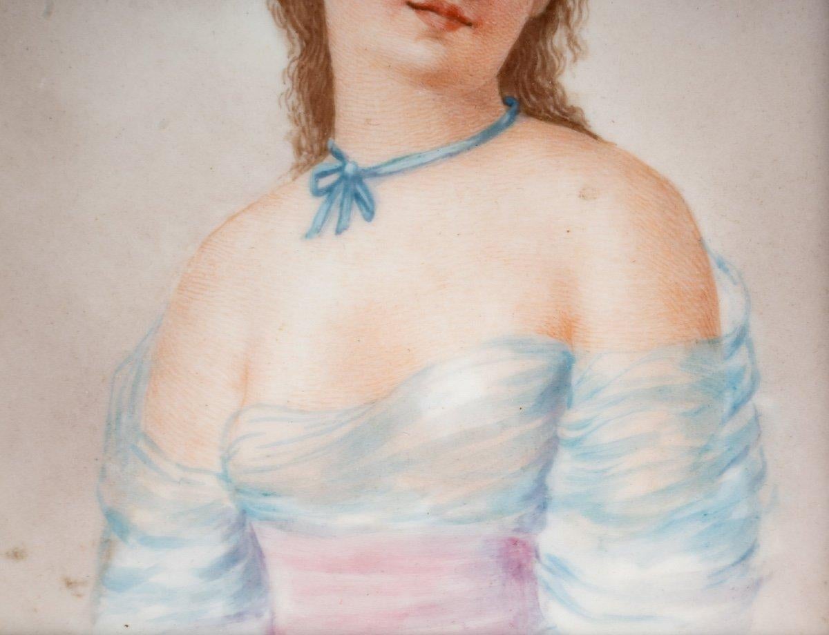 19th Century Painting Portrait On Porcelain Plate Laure Lévy End of XIXth century