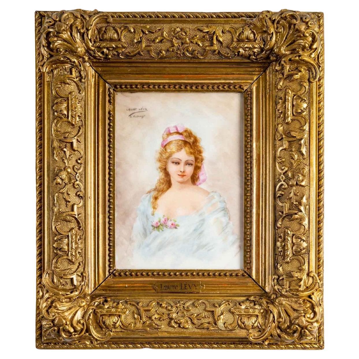 Peinture - Portrait sur plaque de porcelaine - Laure Levy - Fin du XIXe siècle