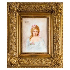 Antique Painting Portrait on Porcelain Plate Laure Levy End of XIXth Century