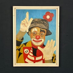 Painting portrait Sad Clown, oil, hardboard, Oto Dobovišek, Yugoslavia 1989s