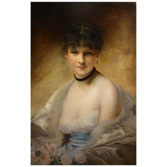 Painting Representing a Portrait of a Young Woman Signed Charles Chaplin