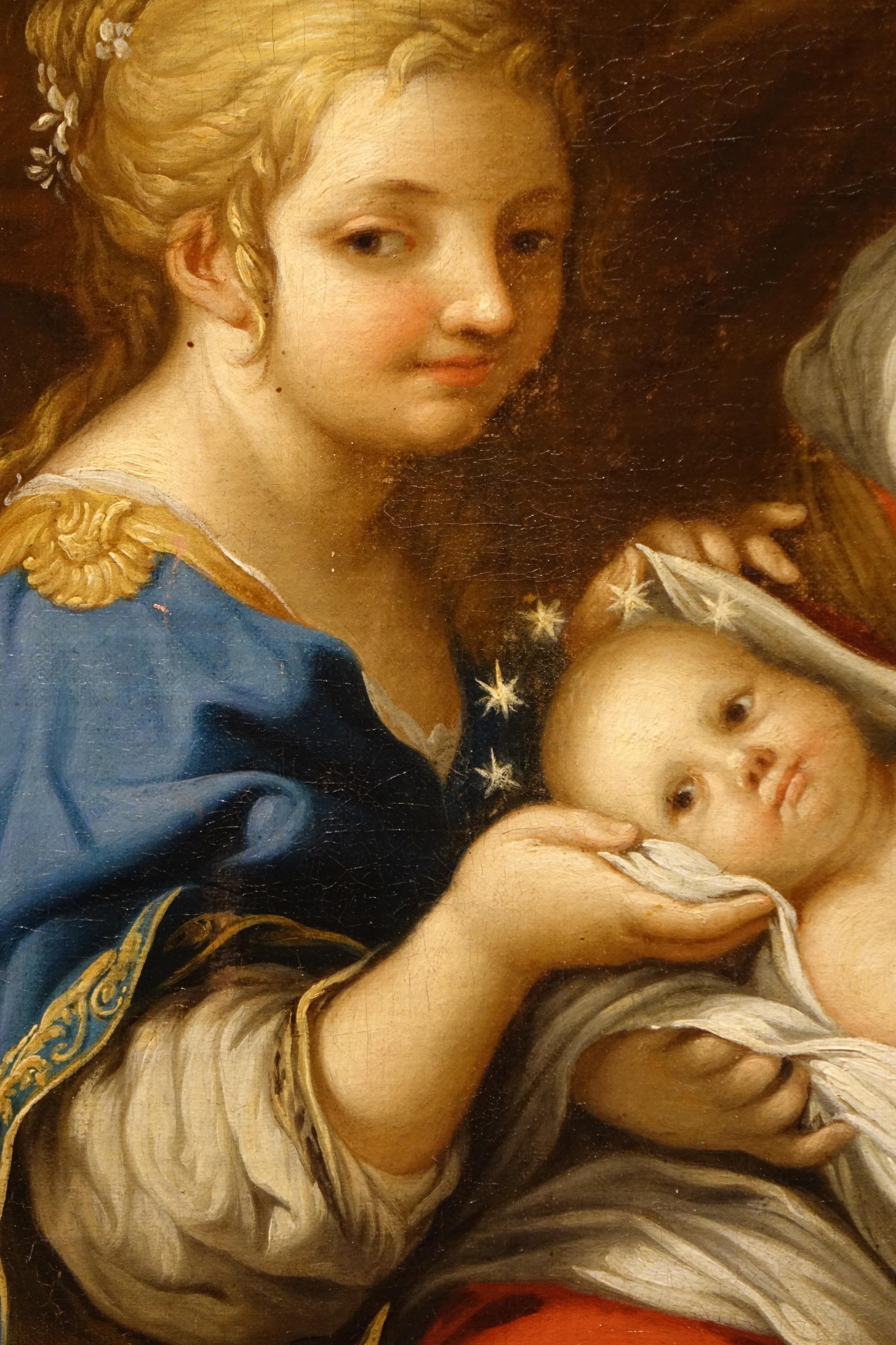 Louis XIV Painting Representing the Nativity of Mary, France, Oil on Canvas, 17th Century For Sale