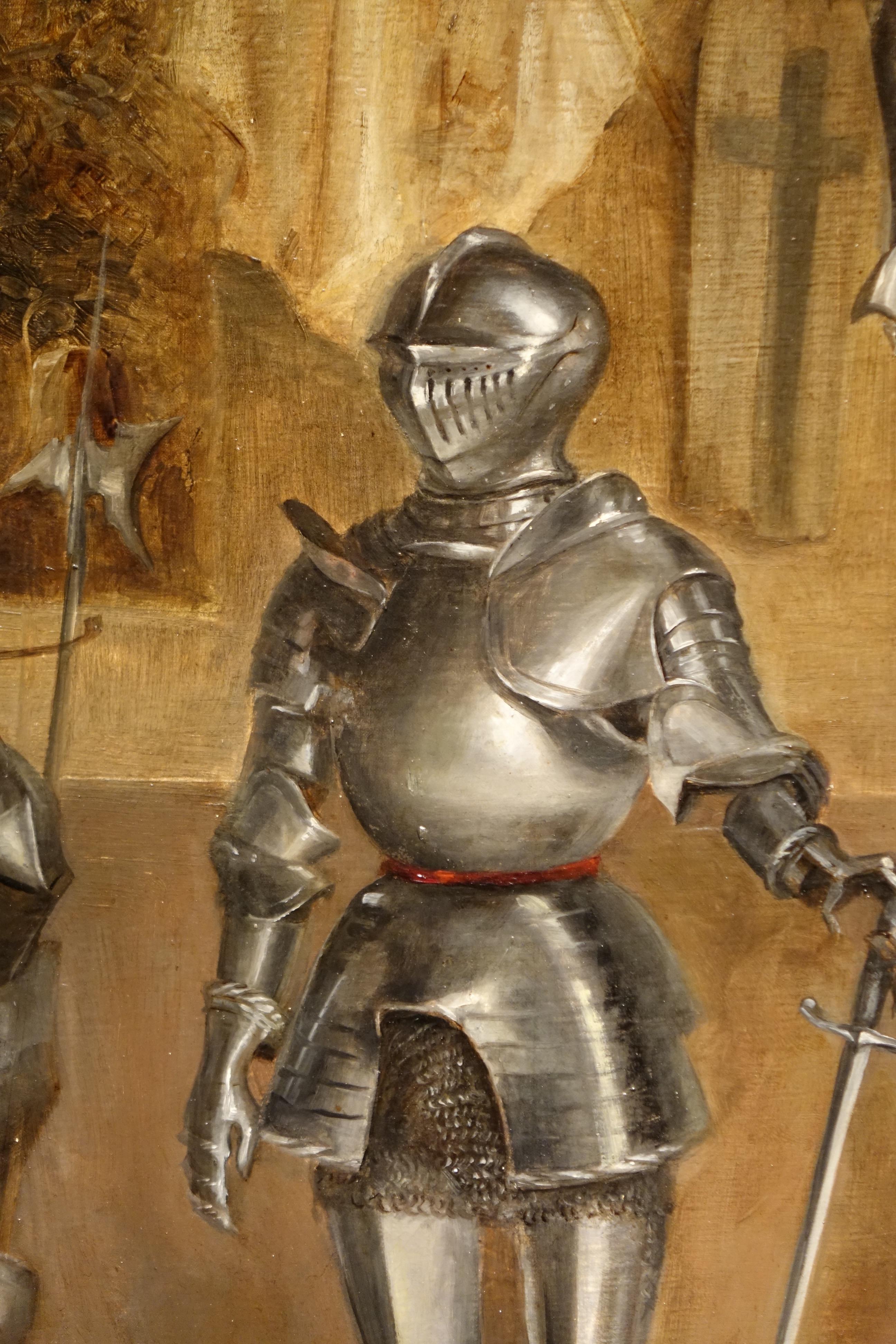 Napoleon III Painting Representing Three Armors Signed M. Ducombs, circa 1880