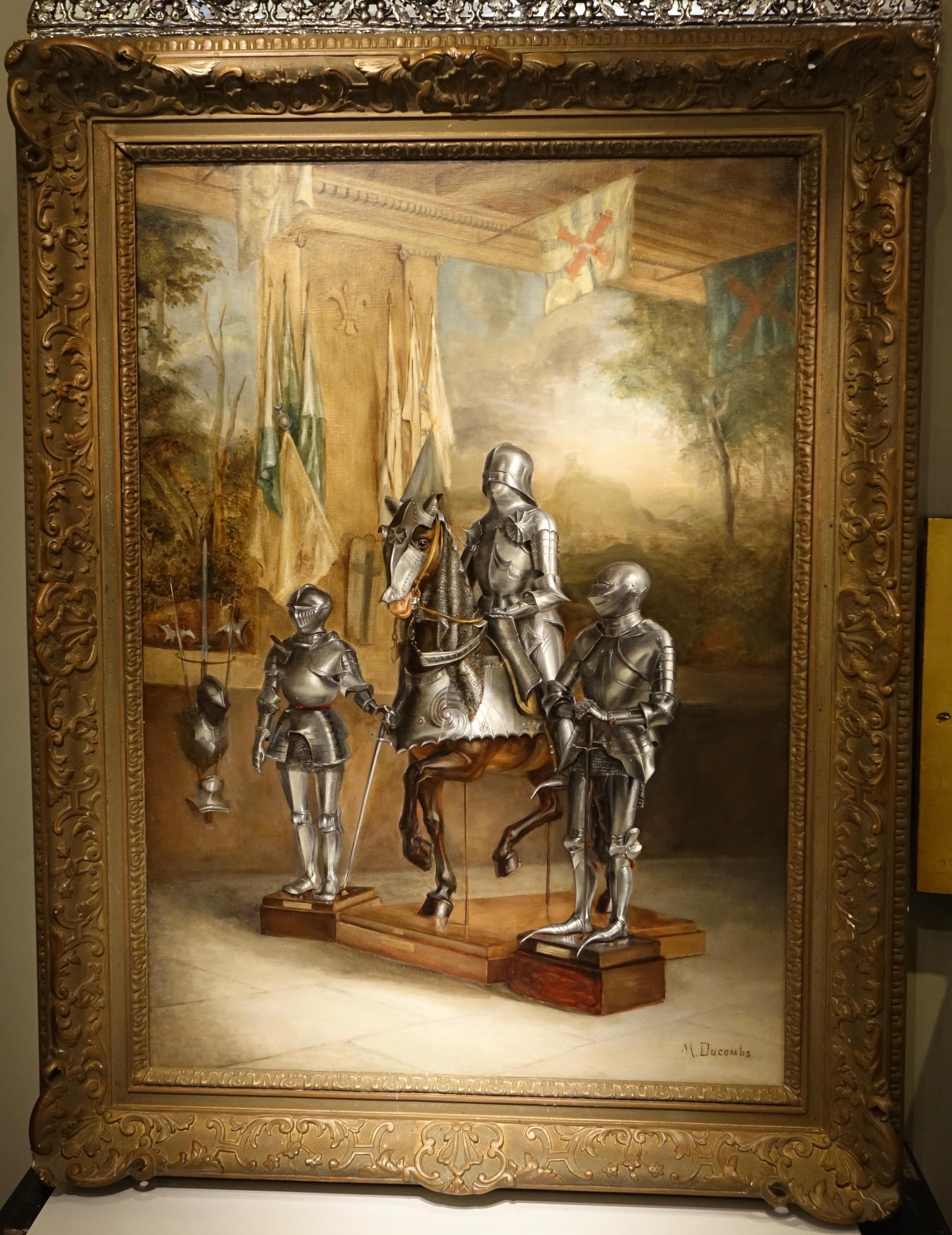 Painted Painting Representing Three Armors Signed M. Ducombs, circa 1880