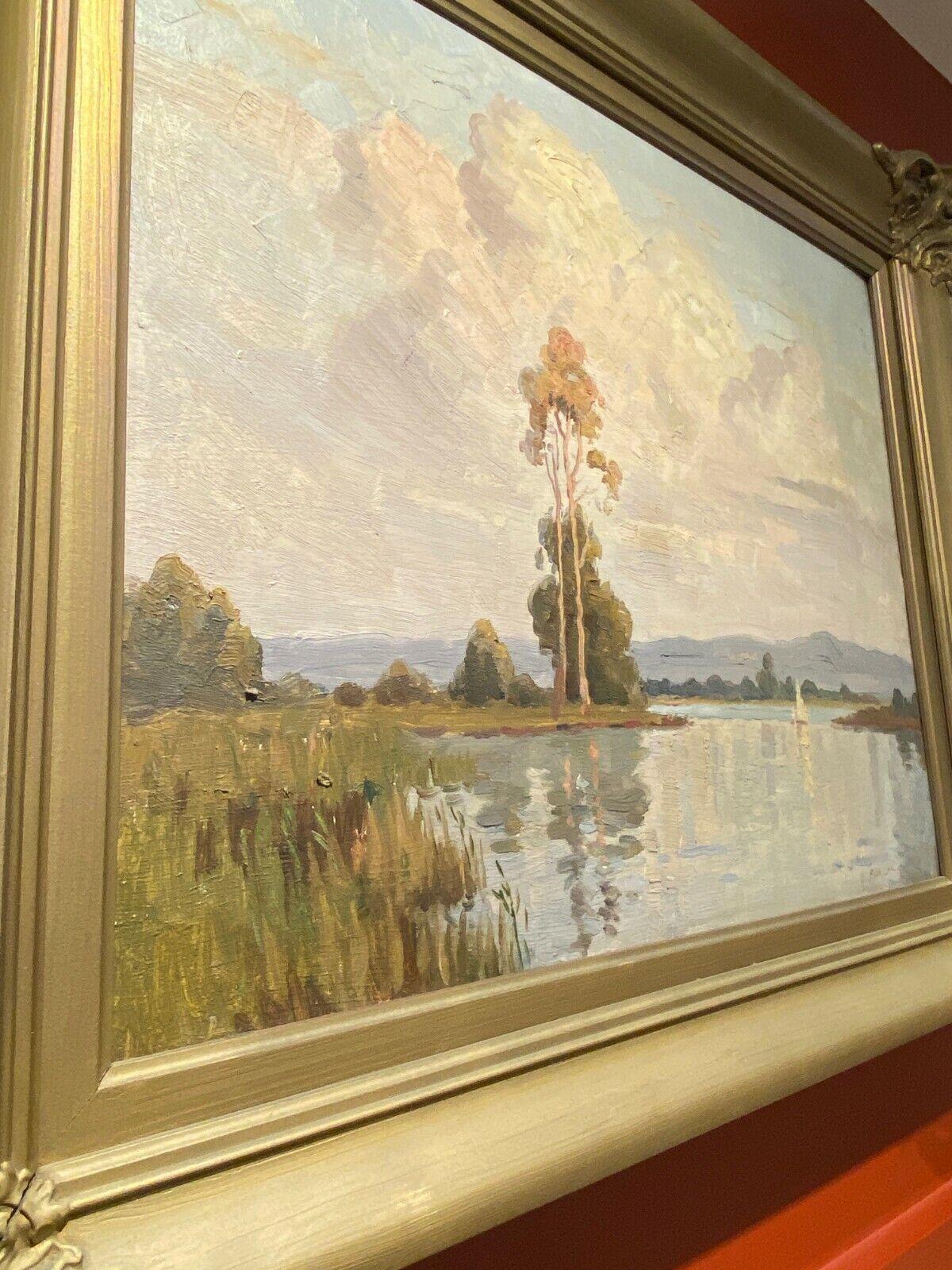 Women's or Men's Painting River Lake by Erik Langker. Oil on board. Measurements: 63cm x 53cm. For Sale