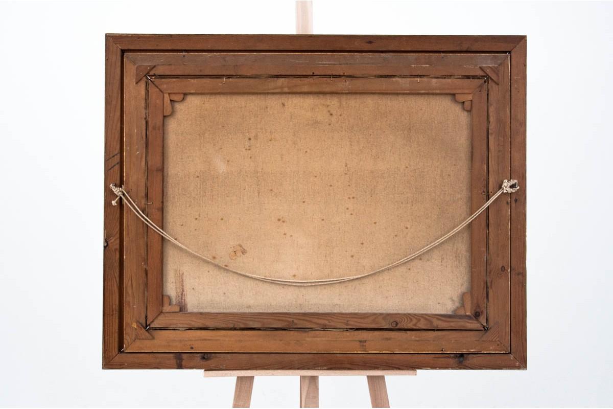 Dimensions:

Frame: height 76 cm / width 96 cm

The painting: height 55 cm / width 74 cm.
 