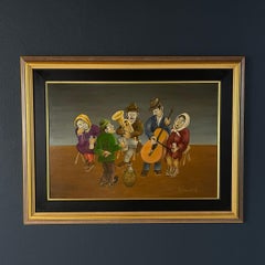 Painting Rural Feast, oil, hardboard, Oto Dobovišek, Yugoslavia 1973