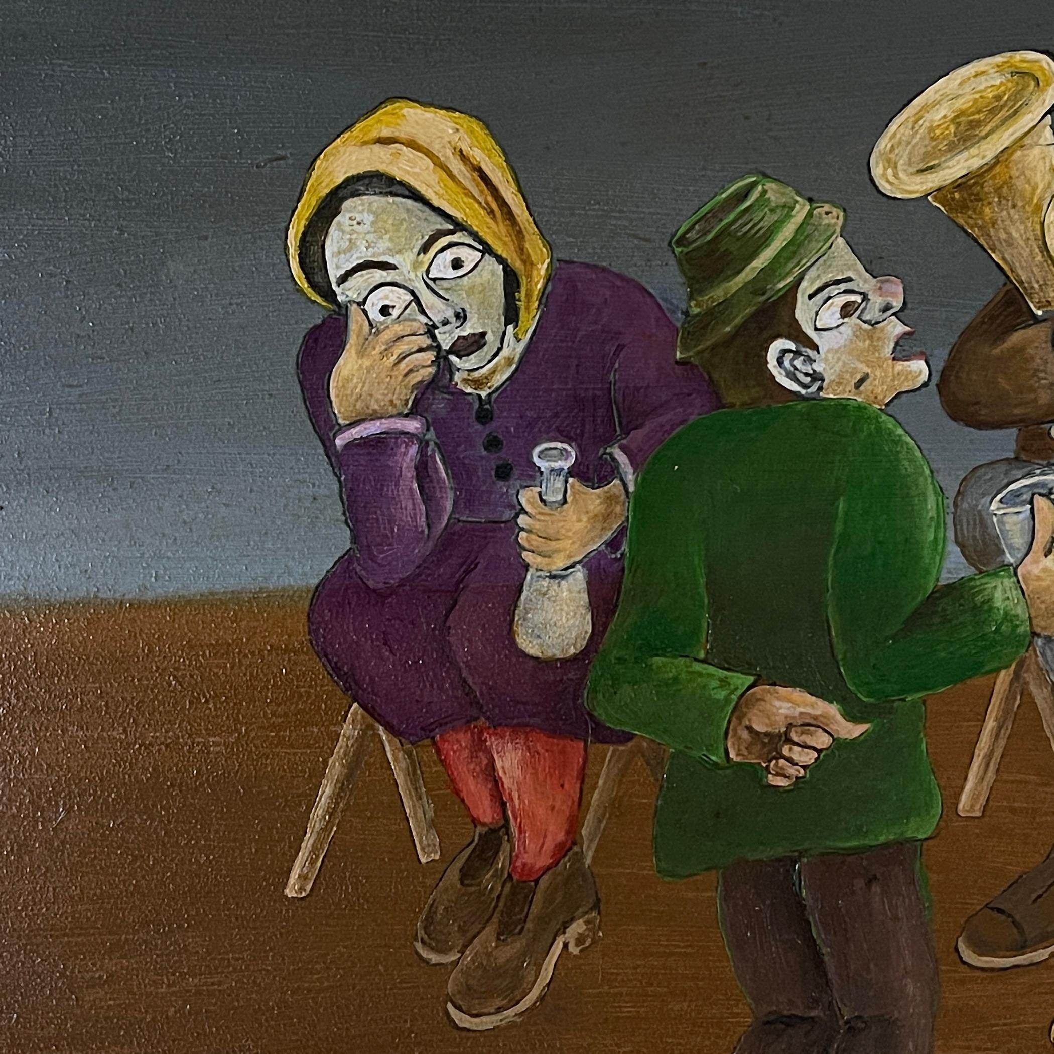 Pintura Fiesta rural, óleo, cartón duro, Oto Dobovišek, Yugoslavia 1973 Italiano en venta