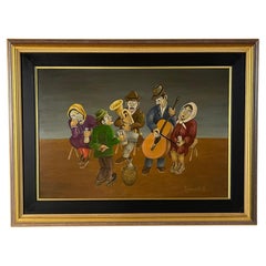Painting Rural Feast, oil, hardboard, Oto Dobovišek, Yugoslavia 1973