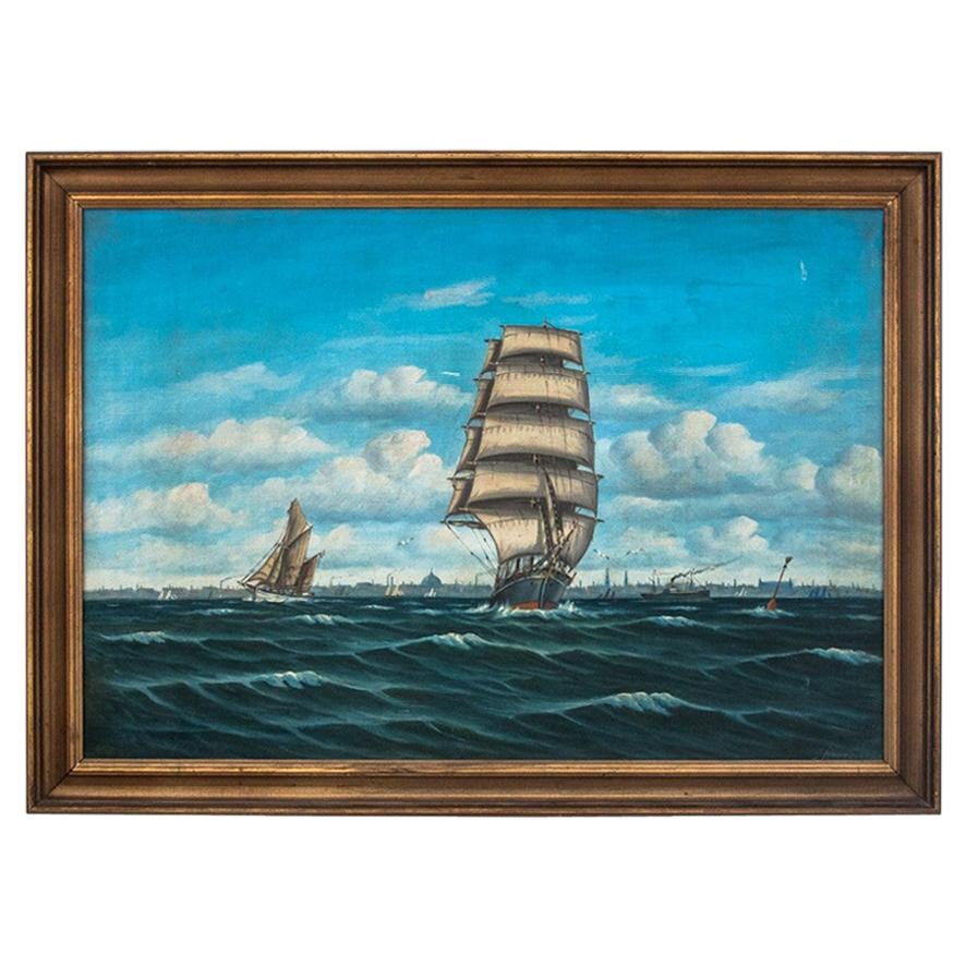 Painting "Sailing ship at sea" For Sale