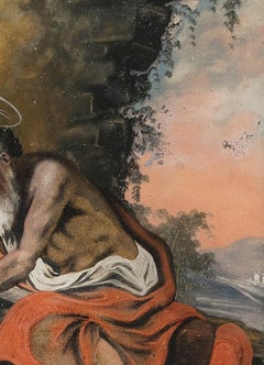 Painting - Saint Jerome - Oil on glass - 18th century