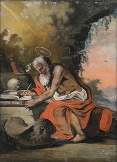 Painting - Saint Jerome - Oil on glass - 18th century