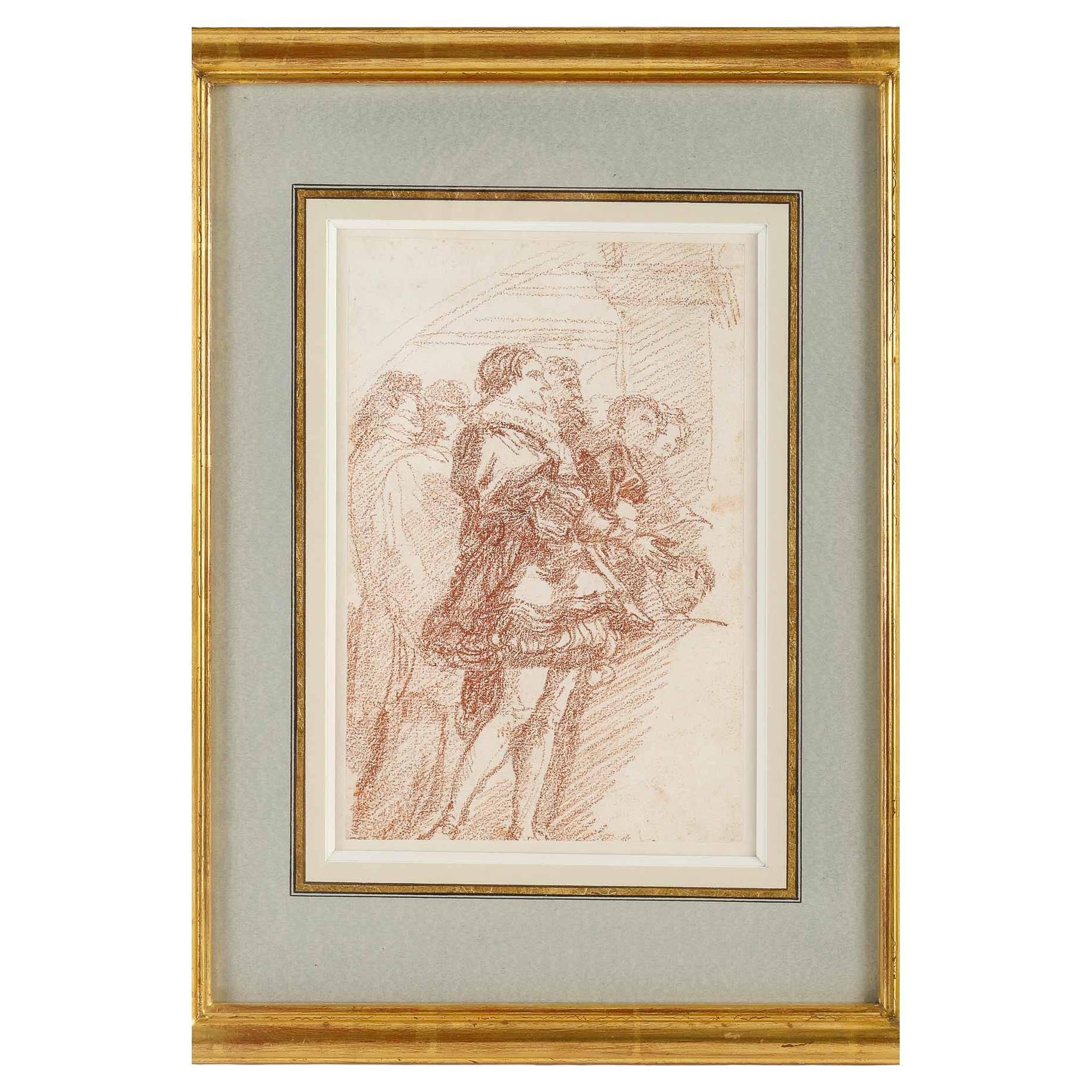 Painting, Sanguine on Paper by Jean Robert Ango (1710-1773), XVIIIth Century. For Sale