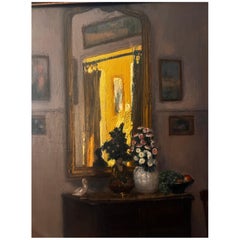 Painting Scene "Parisian Interior" Signed Martin-Sauvaigo. Oil on panel France