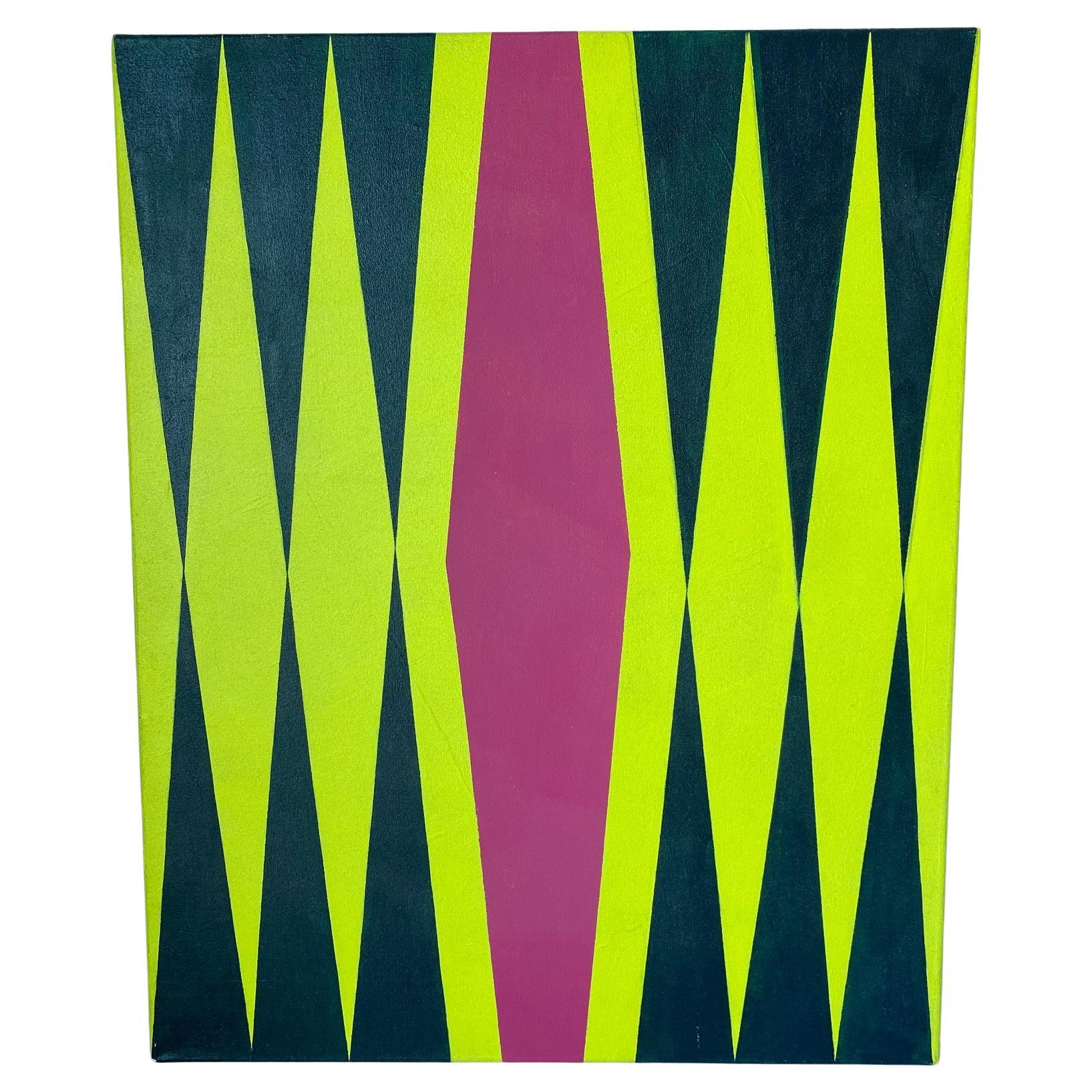 Cuadro " Pequeño interior" Lienzo acrílico by Cecilia Geometric Art lima magenta en venta