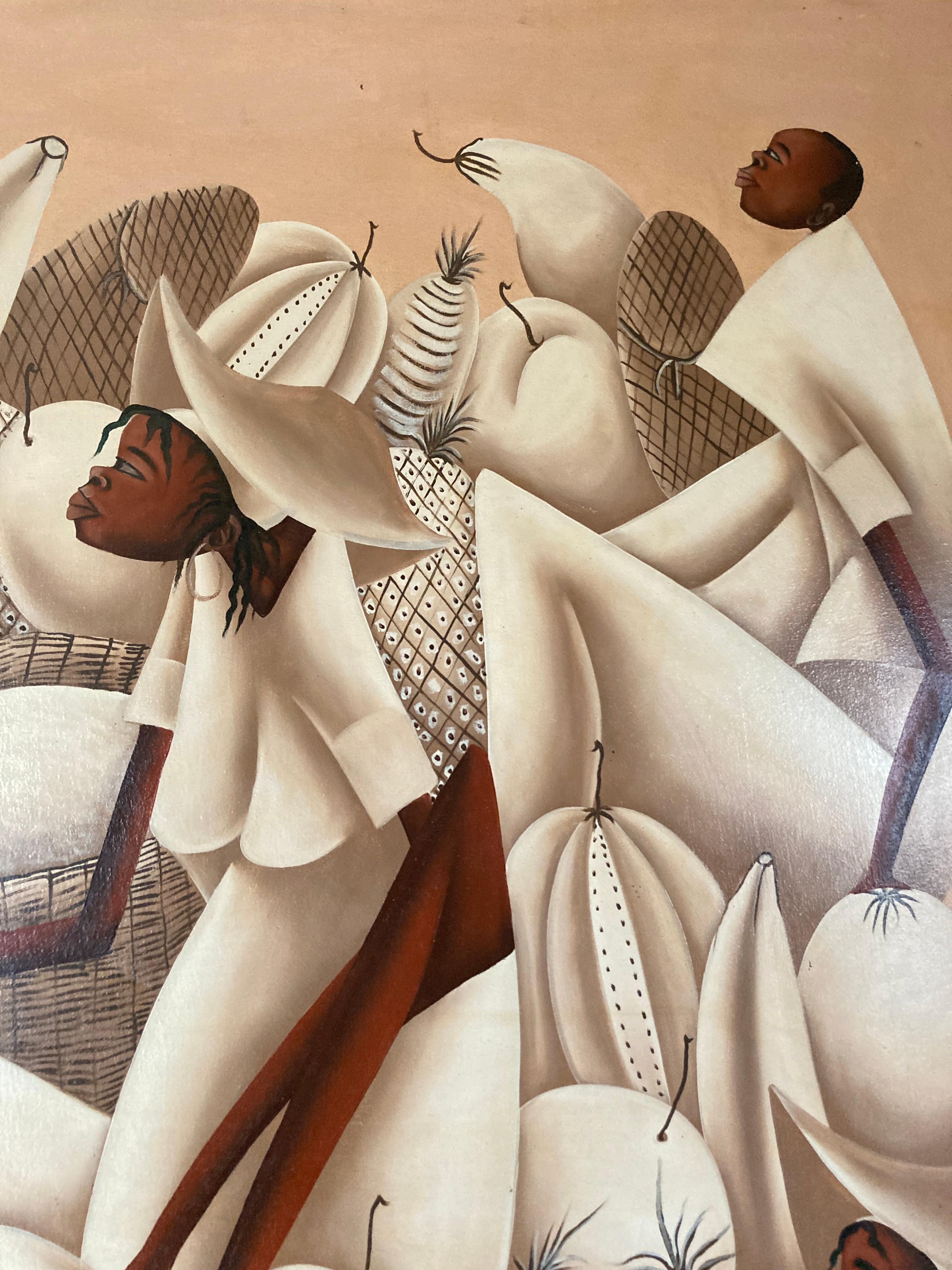 Painting showing Africans people surrounded by fruits For Sale 1