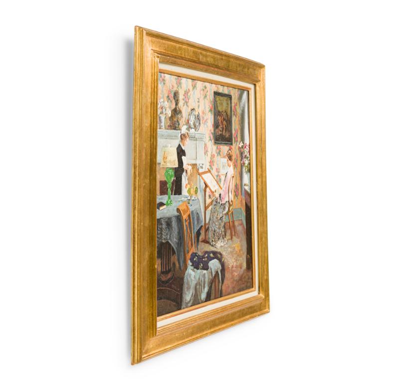 Copy of an impressionist painting showing a woman drawing in her sitting room