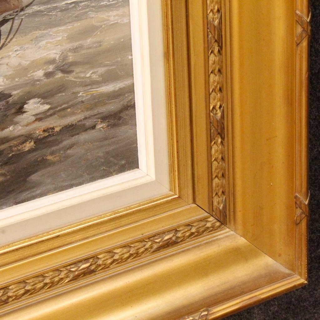 Peinture signée Emile Lammers Marina avec des bateaux, 20e siècle en vente 4