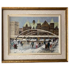 Vintage Painting 'Skaters Toronto' by Inge Claussen