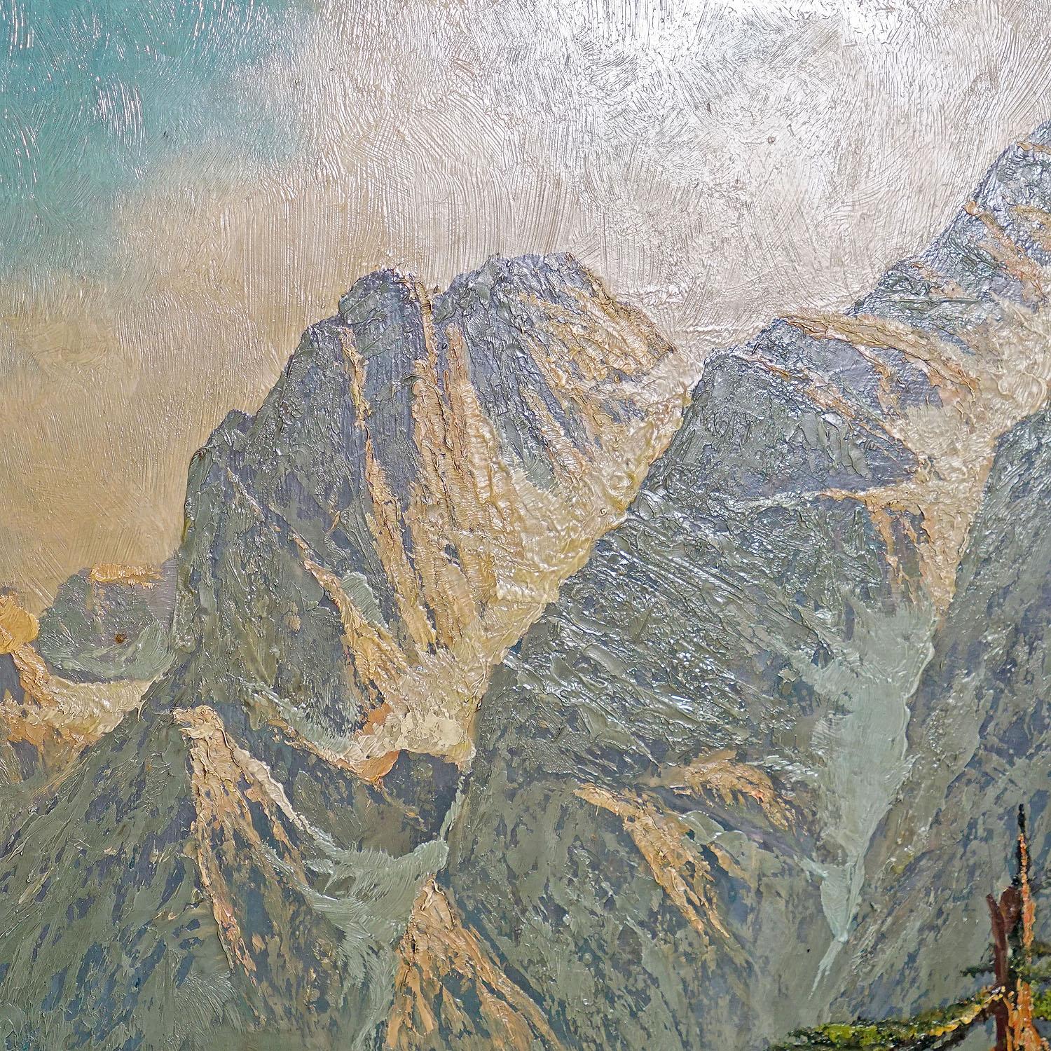XIXe siècle Peinture d'un paysage estimé des hautes montagnes, huile sur panneau, fin du 19ème siècle en vente