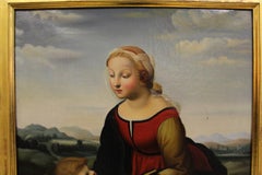 Painting "the Beautiful Jardiniere" After Raphael Debut 19th Century